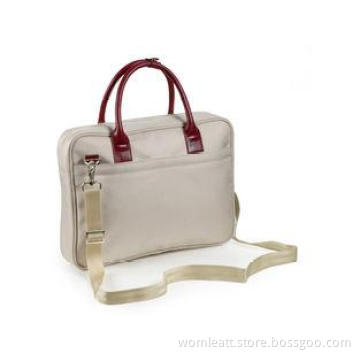 Off White Ladies Laptop Handbag in Nylon , Genuine SheepSki